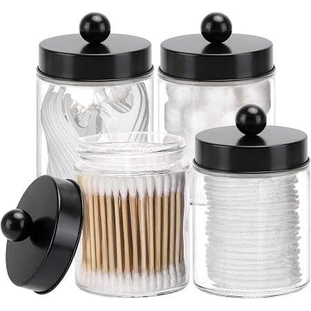Amazon.com: 2 Pack Glass Apothecary Jars - Bathroom Storage Container ...
