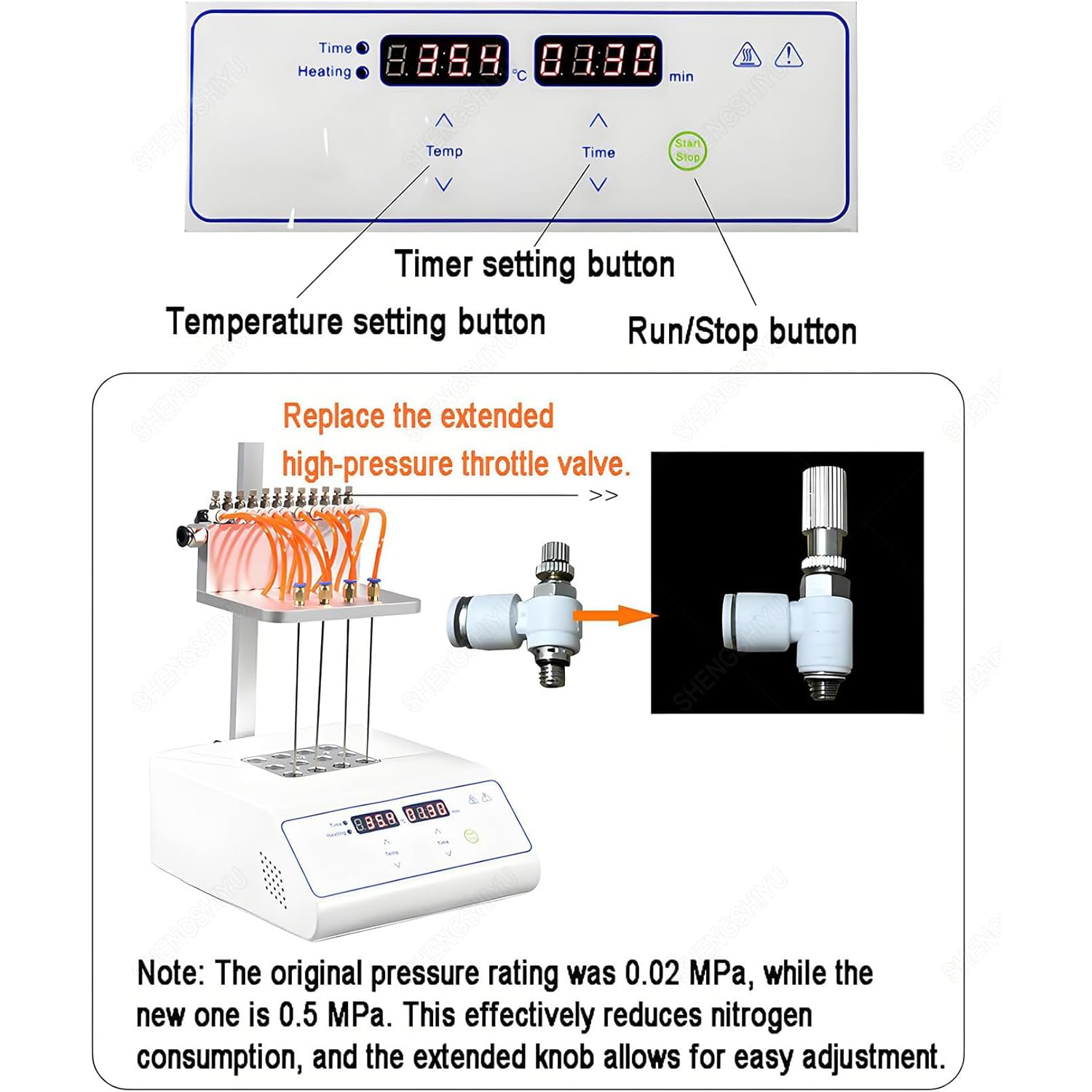Concentrador de muestras de nitrógeno, evaporador de muestras de laboratorio, altura ajustable, preparación eficiente de muestras, rango de temperatura para resultados precisos en la investigación