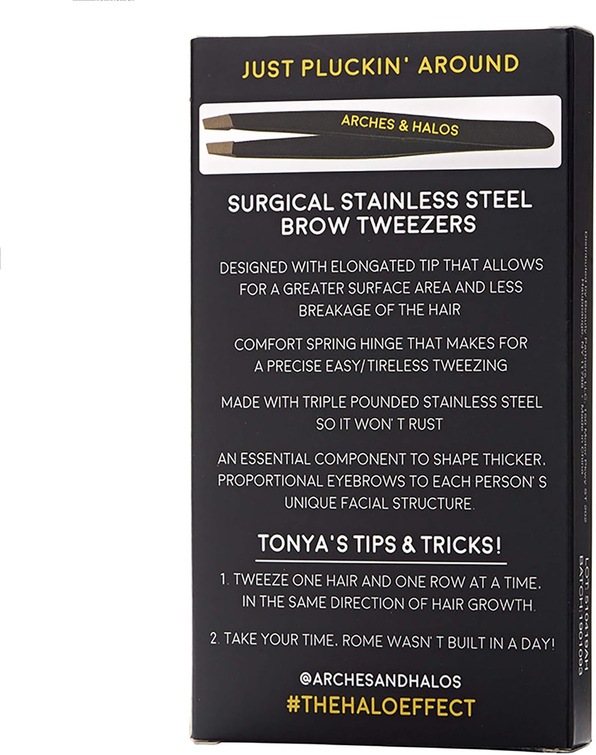 Arches & Halos Surgical Stainless Steel Eyebrow Tweezers - Groom, Pluck and Precisely Shape Brows - Ophthalmologist and Dermatologist Tested - 1 Pc