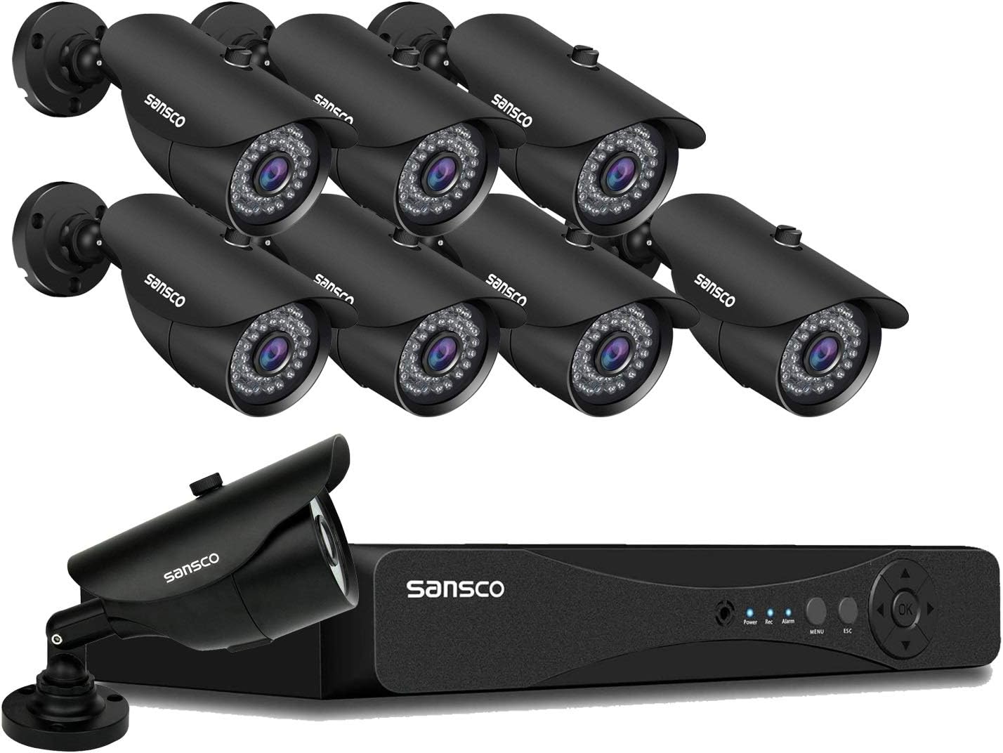 [5MP 8Channel] SANSCO 5MP Home Security Camera System, H.265+ 8CH DVR Video Recorder, 8Pcs 2K HD 2560TVL Outdoor Waterproof CCTV Cameras, Night Vision, Easy Remote Access, Motion Alert, No Hard Drive