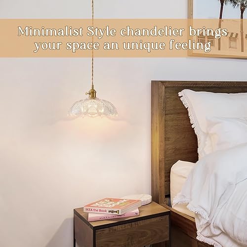 Miniatura 4 de Lámpara colgante, 9.8 pulgadas, luces colgantes de isla de cocina, cable trenzado, lámpara colgante de flores, lámpara colgante vintage, lámpara