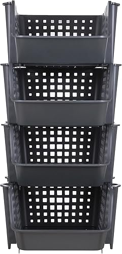 Miniatura 3 de Skywin Contenedores de almacenamiento apilables de plástico para despensa, color gris oscuro, paquete de 4 contenedores apilables para organizar