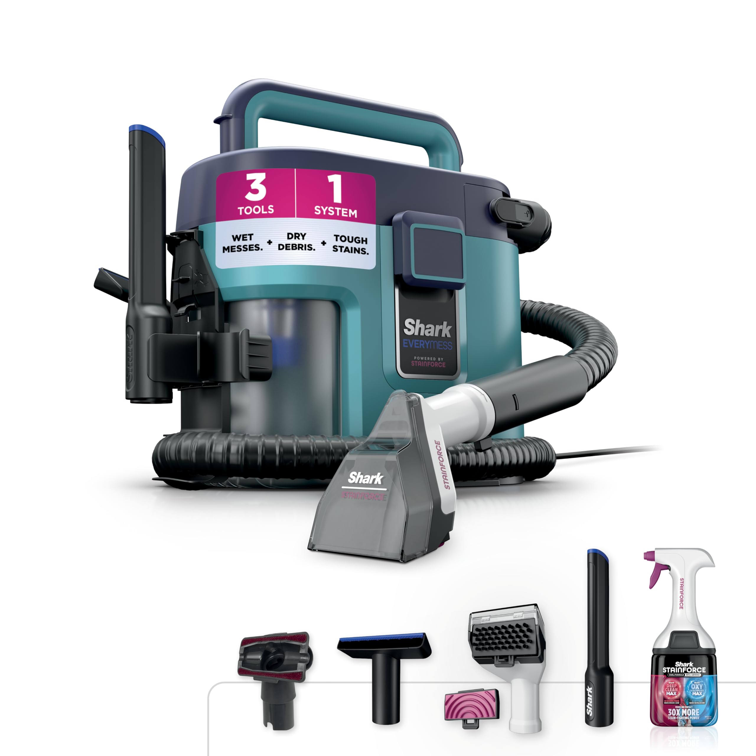 Photo 1 of Shark EveryMess™ | Ultra-Powerful 3-in-1 Wet Vac, Dry Vac, & Stain Eliminator | StainForce Technology, Perfect for Homes, Pets, and Cars | 3 Accessories and Cleaning Solution | Blue | VX102BRN