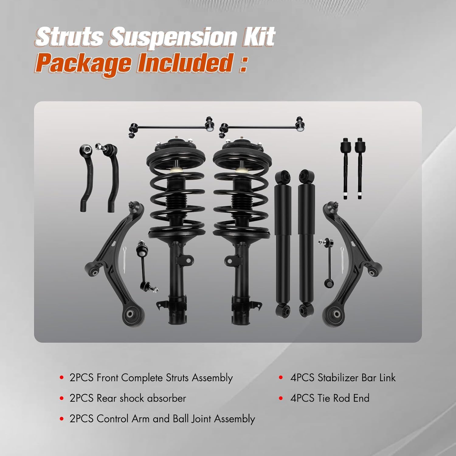 Struts Shock suspension kit for 2006 2007 2008 for Honda Pilot Front Complete Struts Assembly Rear shock absorber Control Arm and Ball Joint Assembly Stabilizer Bar Link Tie Rod End 14 Pcs