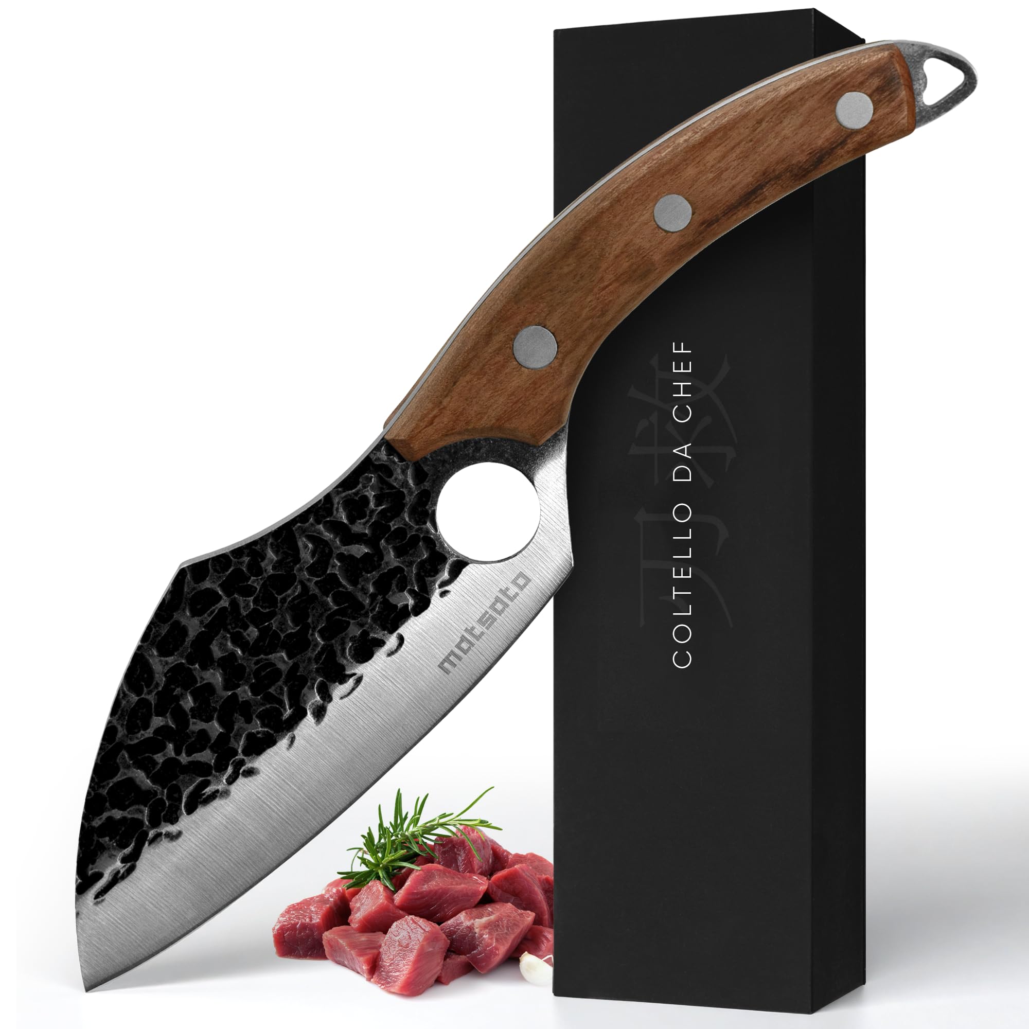 Matsato Coltello da Cucina Professionale in Acciaio Giapponese - Coltello Chef con Lama da 16 cm, Manico in Legno di Faggio - Ideale per Cuoco e Accessori Barbecue