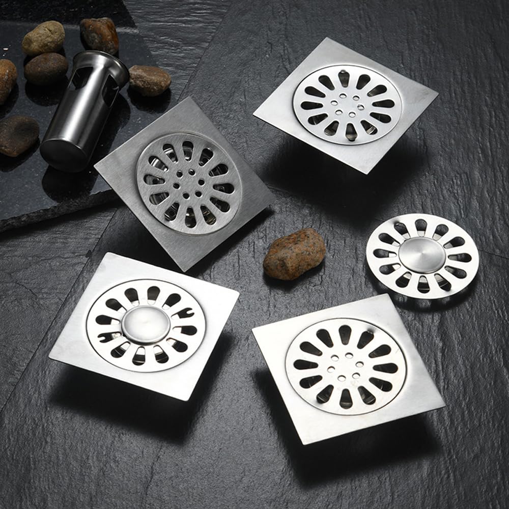 Sumidero Ducha Drenaje de Piso Cuadrado, Drenaje de Piso de Acero Inoxidable/Cobre con Cubierta extraíble, Drenaje de Piso de Ducha for lavandería de baño Filtro Desague Ducha(YYD-2525)