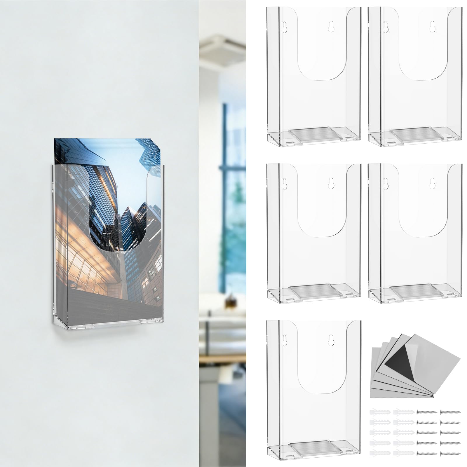 5 Portrait Literature Stands for Display - A6 Clear Literature Holders,Wall Mounted Magazine File Holder - Perfect for Leaflet,Brochure,Menu - Clear Plastic Document Folder Rack,U Shape Opening