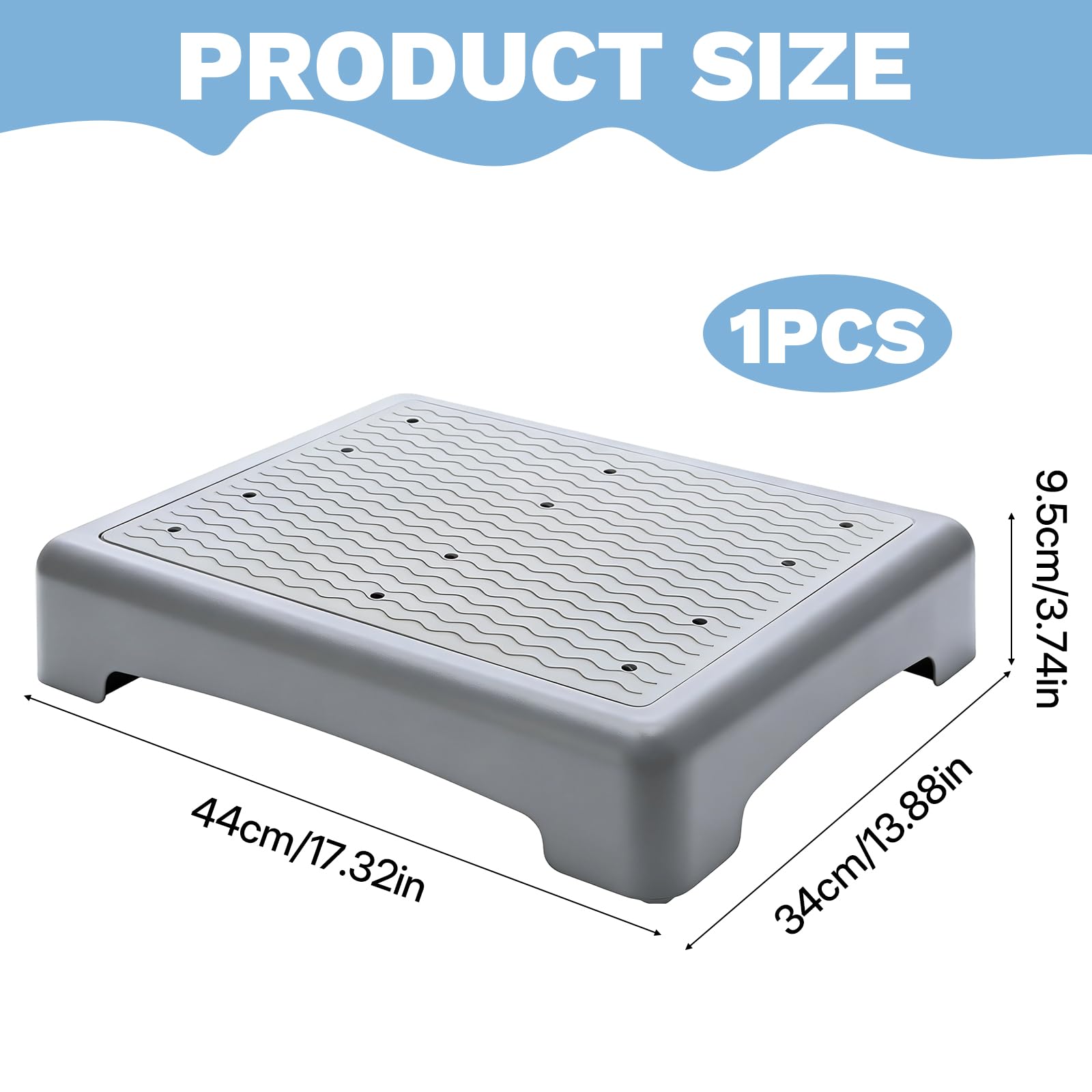 Escalón para interior y exterior, 44 x 34 x 9,5 cm, taburete portátil One Step, hasta 200 kg, ayuda para entrada, ducha, antideslizante, ayuda para escaleras, para personas mayores, ducha, coche