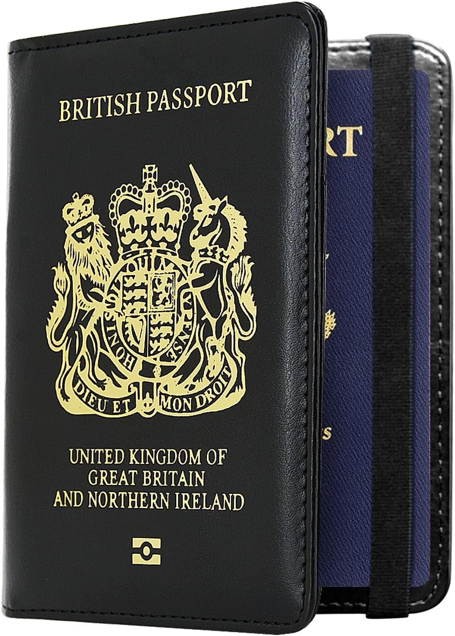 DMLuna Passport Holder, Premium PU Leather Travel Passport Wallet, RFID Blocking Passport Cover Case Travel Documents Organizer with Pen Holder, for Women and Men, Black UK DMLuna Passport Holder, Premium PU Leather Travel Passport Wallet, RFID Blocking Passport Cover Case Travel Documents Organizer with Pen Holder, for Women and Men, Black UK