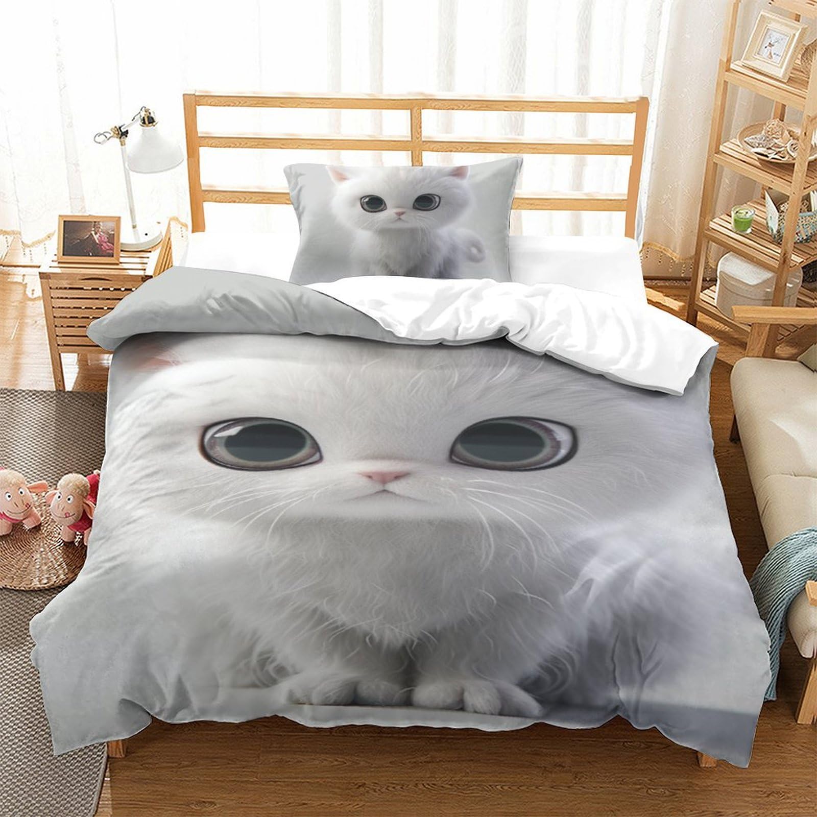 Parure de couette zippée 135x200 chat British anti-plis pour lit simple ado facile à laver