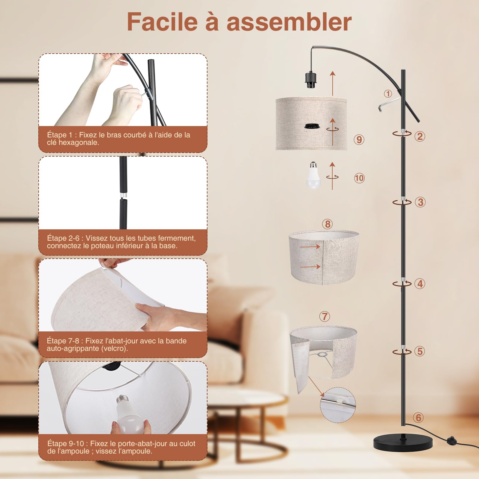 FIMEI Lampadaire avec Télécommande & Interrupteur au Pied - 3 Couleurs Changeantes, 187.4cm pour Salon, Chambre à Coucher, Bureau - 9W Ampoule, Minuterie 1H