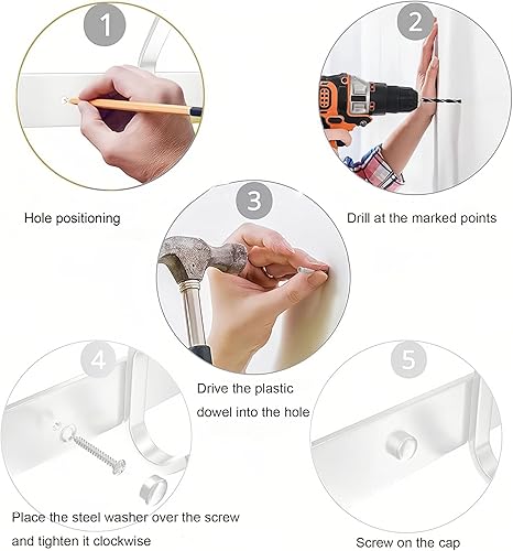 Miniatura 6 de Ganchos de pared blancos resistentes, ganchos de pared de 12 pulgadas con 4 ganchos, ganchos de pared para entrada, baño, para colgar mochila,