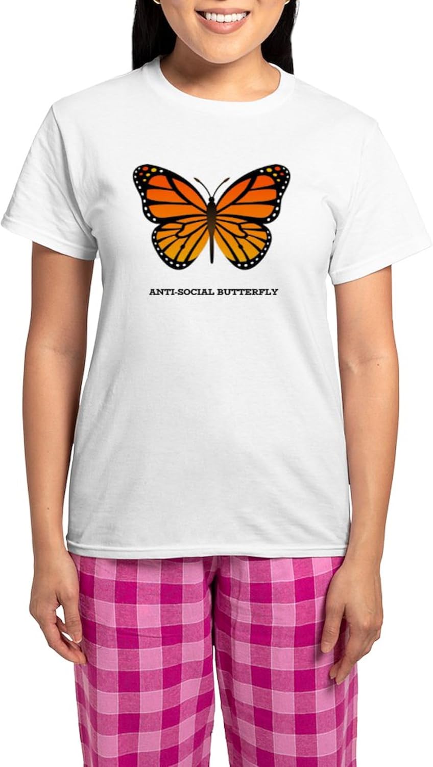 CafePress Antisocial Butterfly Pajamas Women's Novelty Cotton Pajama Set, Comfortable PJ Sleepwear