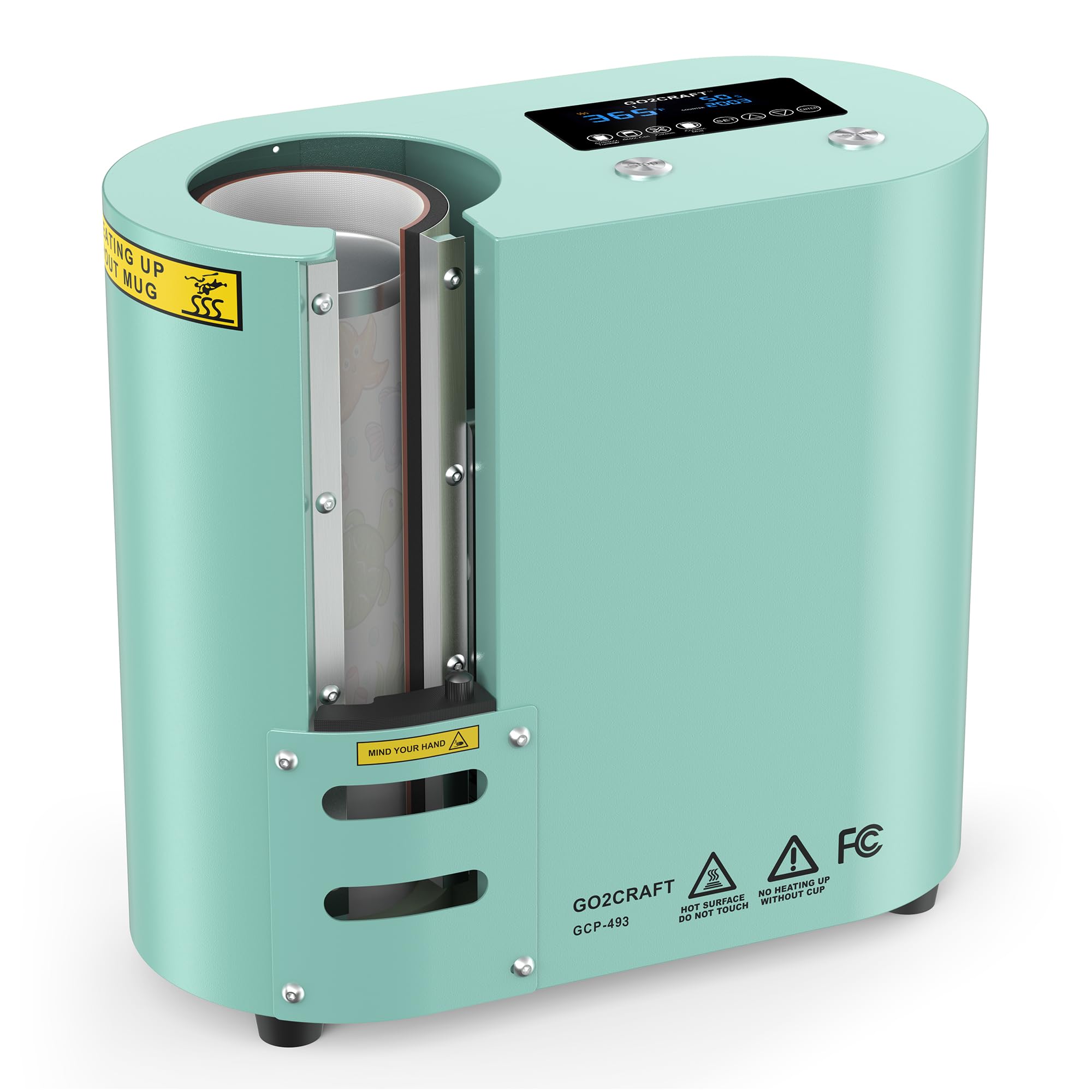 GO2CRAFT - Prensa térmica automática para vasos con impresión completa, rotación automática, calentamiento rápido y uniforme, 4 modos de memoria para 11 vasos de sublimación de 30 oz, color turquesa