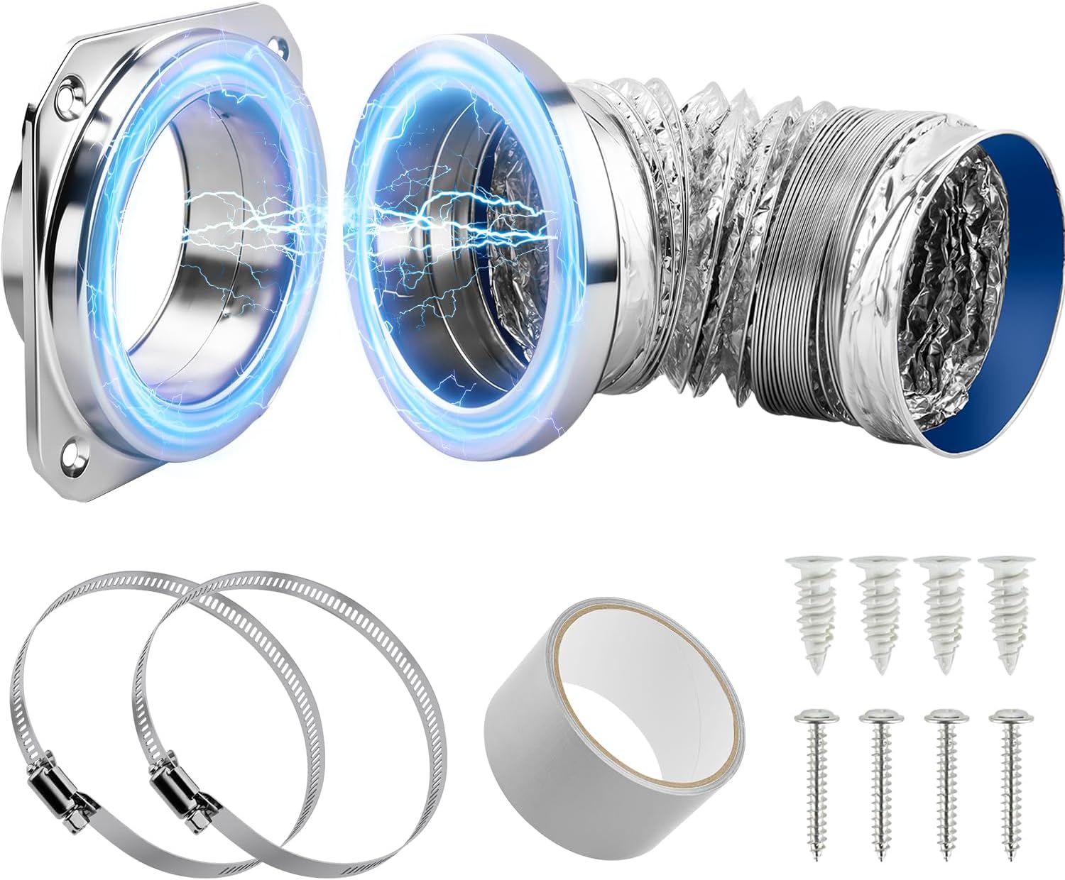 Yixiang Magnetic Dryer Vent Connector Kit，Magnetic Dryer Hose Connector 180 Degree, Quick Coupling Easy to Clean Airtight Seal, 3.3ft 4" Aluminum Foil Duct and 2 clamps