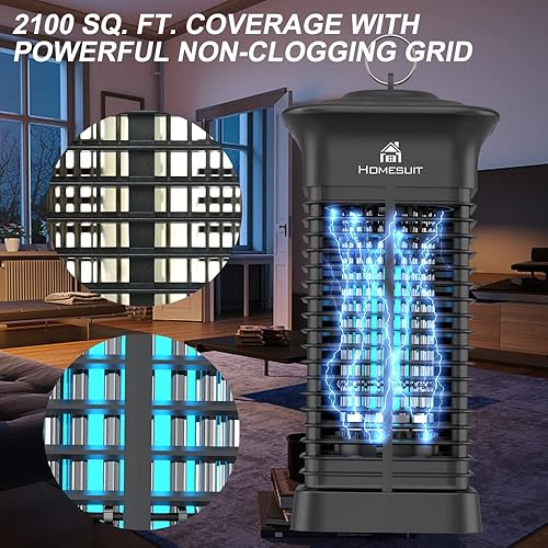 Miniatura 4 de Homesuit - Zapper de insectos de 15 W para exteriores e interiores matador eléctrico de mosquitos de alta potencia de 4000 V resistente al agua