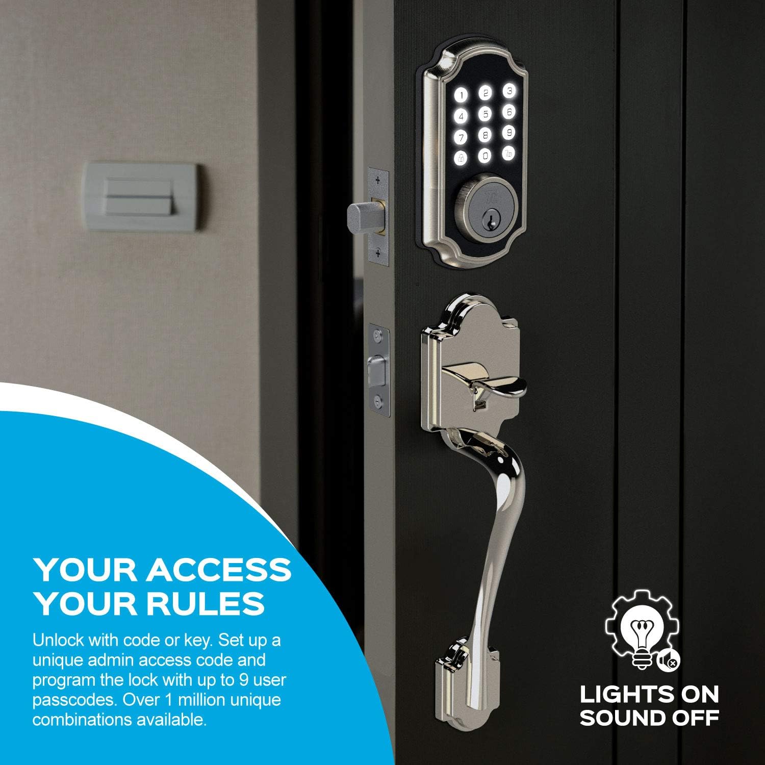 TURBOLOCK Digital Door Lock with Keypad, Front Door Handle Set with Digital Deadbolt & Door Handle, Fits Thicker Doors up to 2” – 3 Physical Keys, IP65, Easy Installation (TL116 + TL121) (Bronze)