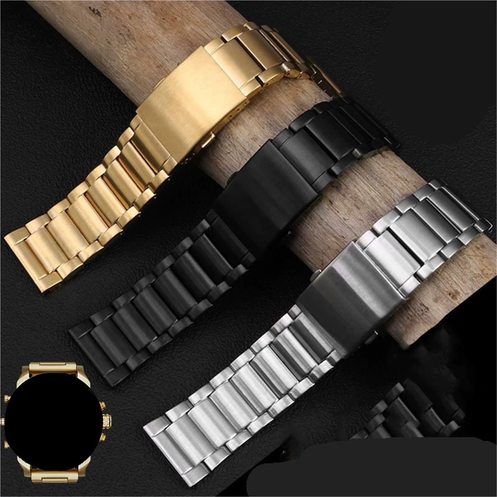 Correa de reloj de acero inoxidable for hombre, pulsera de pulsera sólida de Metal de 22mm, 24mm, 26mm y 28mm