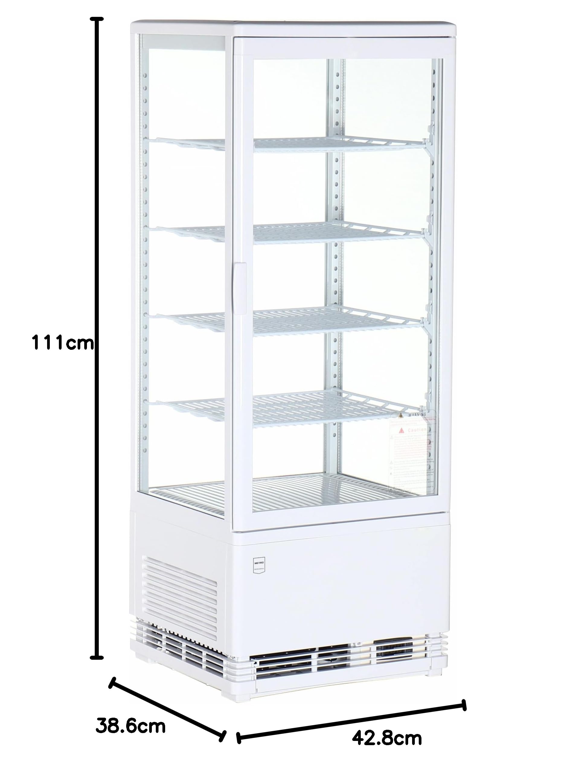 METRO Professional Panorama Kühlvitrine GGC2098, 42.8 x 38.6 x 111 cm, 98 L, 4 verstellbare Einlegeböden, LED-Beleuchtung, Weiß
