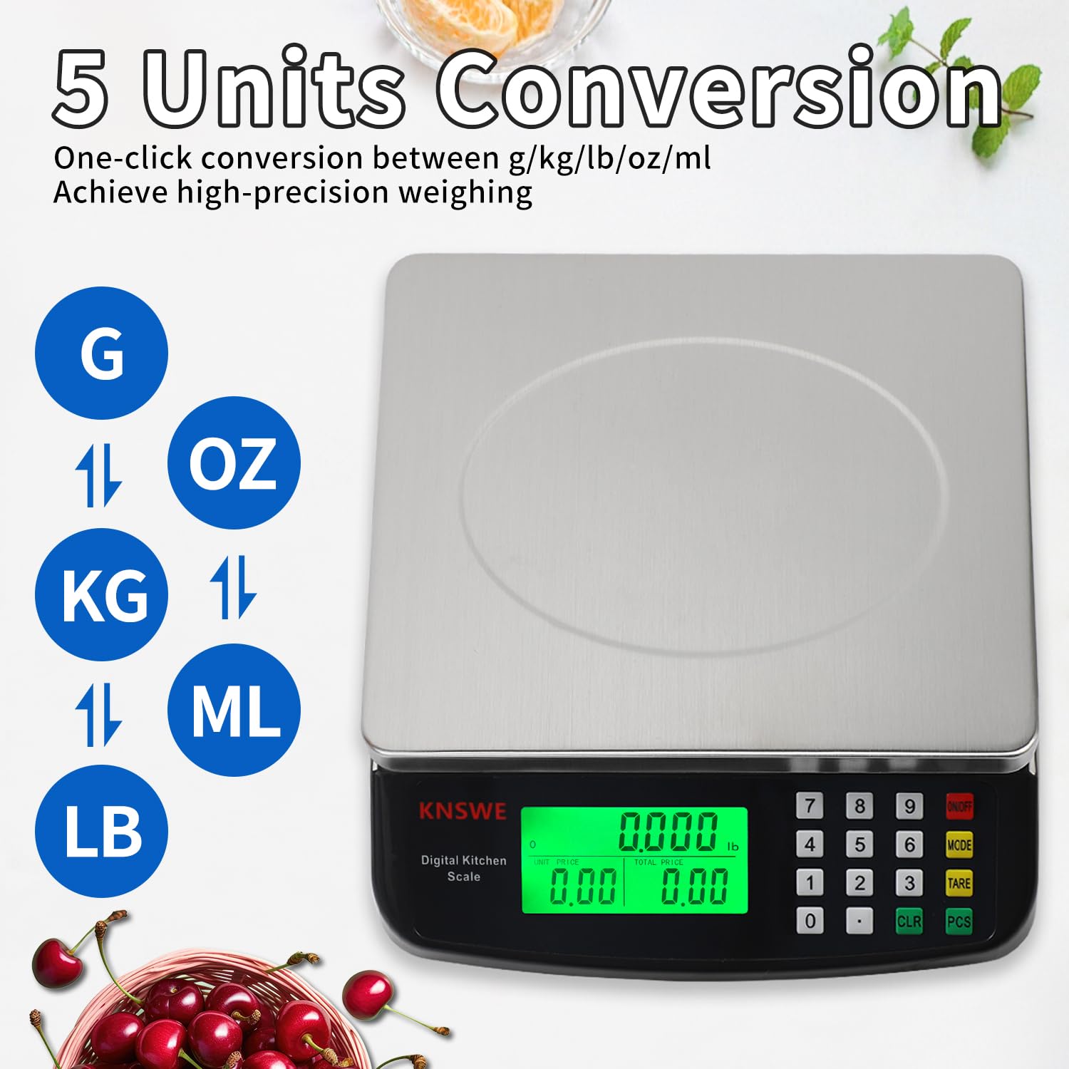 Báscula digital grande de cocina negra de 40 kg/88 libras, báscula comercial de peso de alimentos, para cocinar carne, hornear, pan, precio informático, báscula de conteo de acero inoxidable