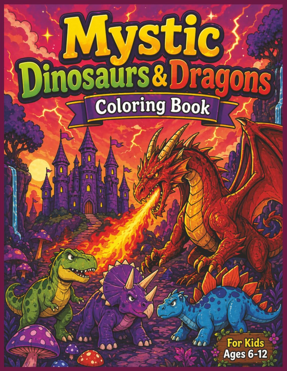 Mystic Dinosaurs & Dragons Coloring Book: A Magical Story Adventure Coloring Book for Kids Ages 6–12