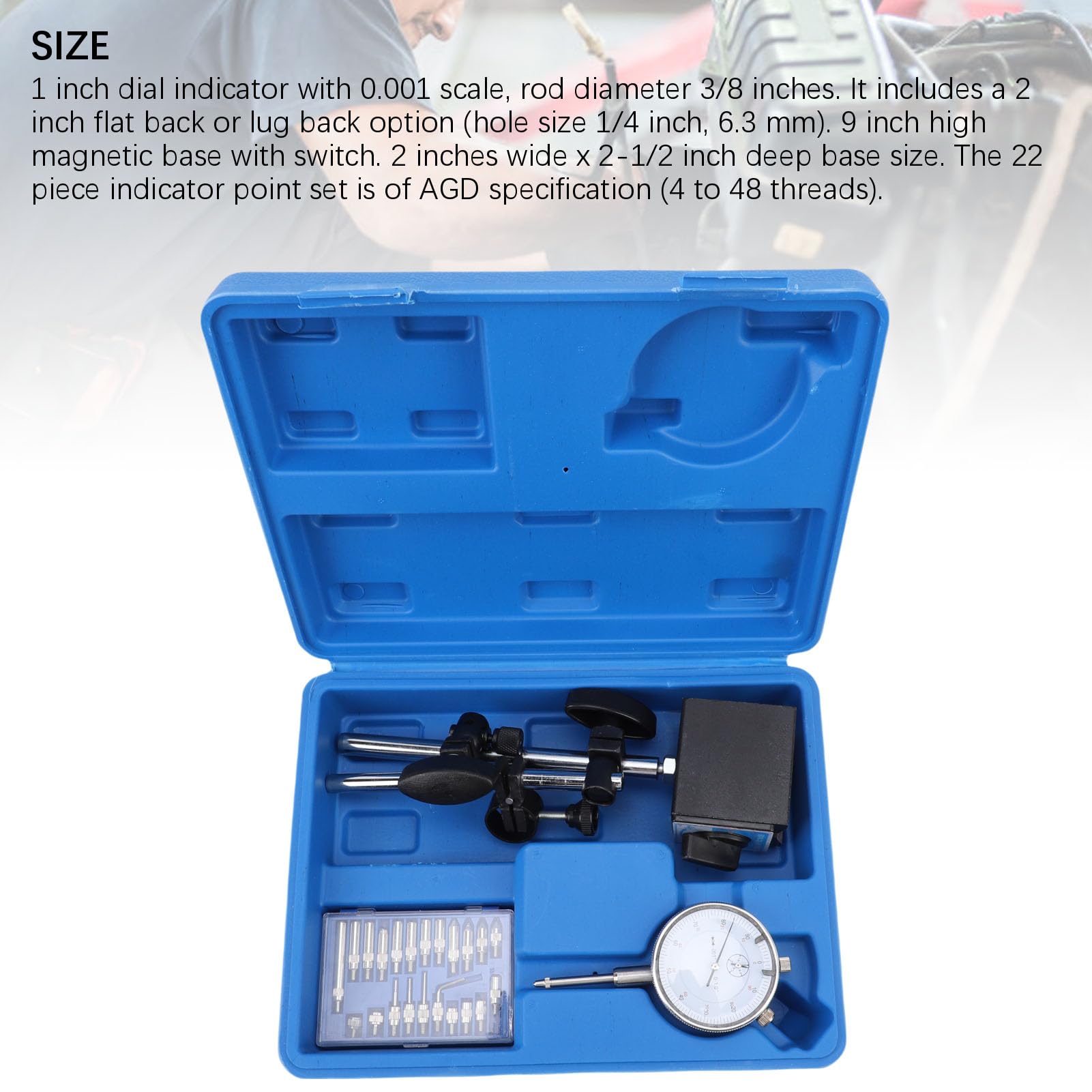 Indicador de cuadrante de precisión con juego de base Ajuste fino Brazo largo Servicio pesado Precisión de 0 1 pulgada 0 001 pulgada para mediciones de máquinas de laborato