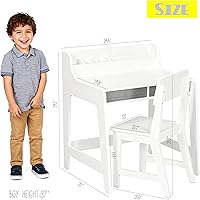 Vista 2 de UTEX Juego de escritorio y silla para niños, escritorio de estudio para niños con cubos de almacenamiento, mesa de estudio para niños de madera