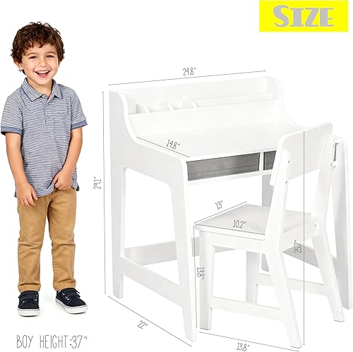 Miniatura 2 de UTEX Juego de escritorio y silla para niños, escritorio de estudio para niños con cubos de almacenamiento, mesa de estudio para niños de madera