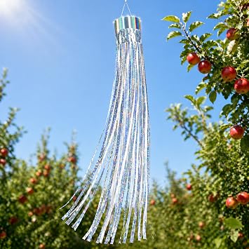 Bird Scarer Windsock Holographic Silver Windsock, High Reflection Bird Deterrents Spinner Tassel Keep Birds Away for Outside,Garden, Orchards, Patio, Yard