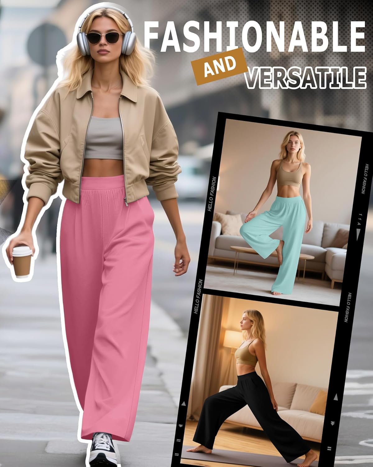 Huukeay 3 Pack Women's Lounge Pants, Cozy Wide Leg Lounge Slacks with Pockets Loose Flowy Yoga Sweatpant Workout Comfy Jogger - Image 2