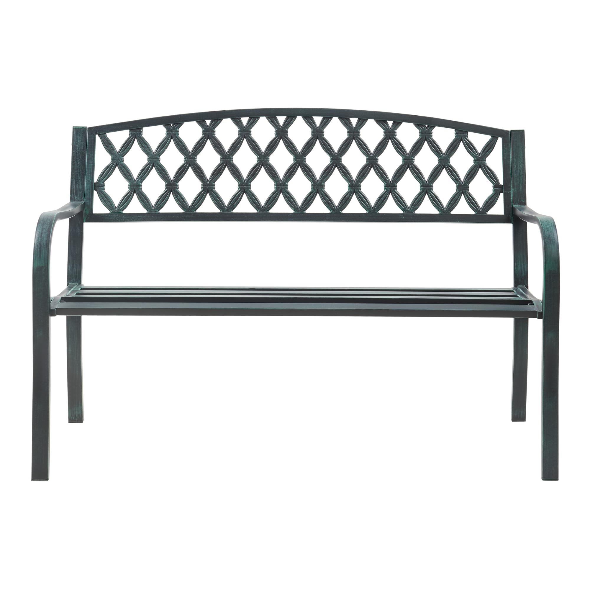 casa.pro Ławka ogrodowa Opsasar ciemnoszara z zieloną patyną dla 2-3 osób, stal 127 x 54 x 88 cm, meble ogrodowe, ławka do siedzenia z oparciem, odporna na warunki atmosferyczne ławka do siedzenia na