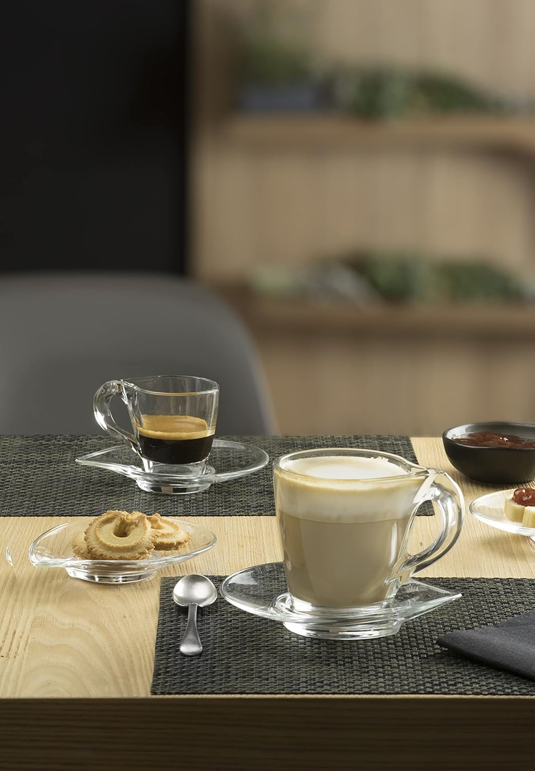 Barski Glass - Cappuccino Cups with Saucers - 8.75 Oz - Glass Coffee Mug and Saucer - for Specialty Coffee Drinks - Latte - Café Mocha and Tea - Glass Cup and Saucer - Set of 2 - Made in Europe