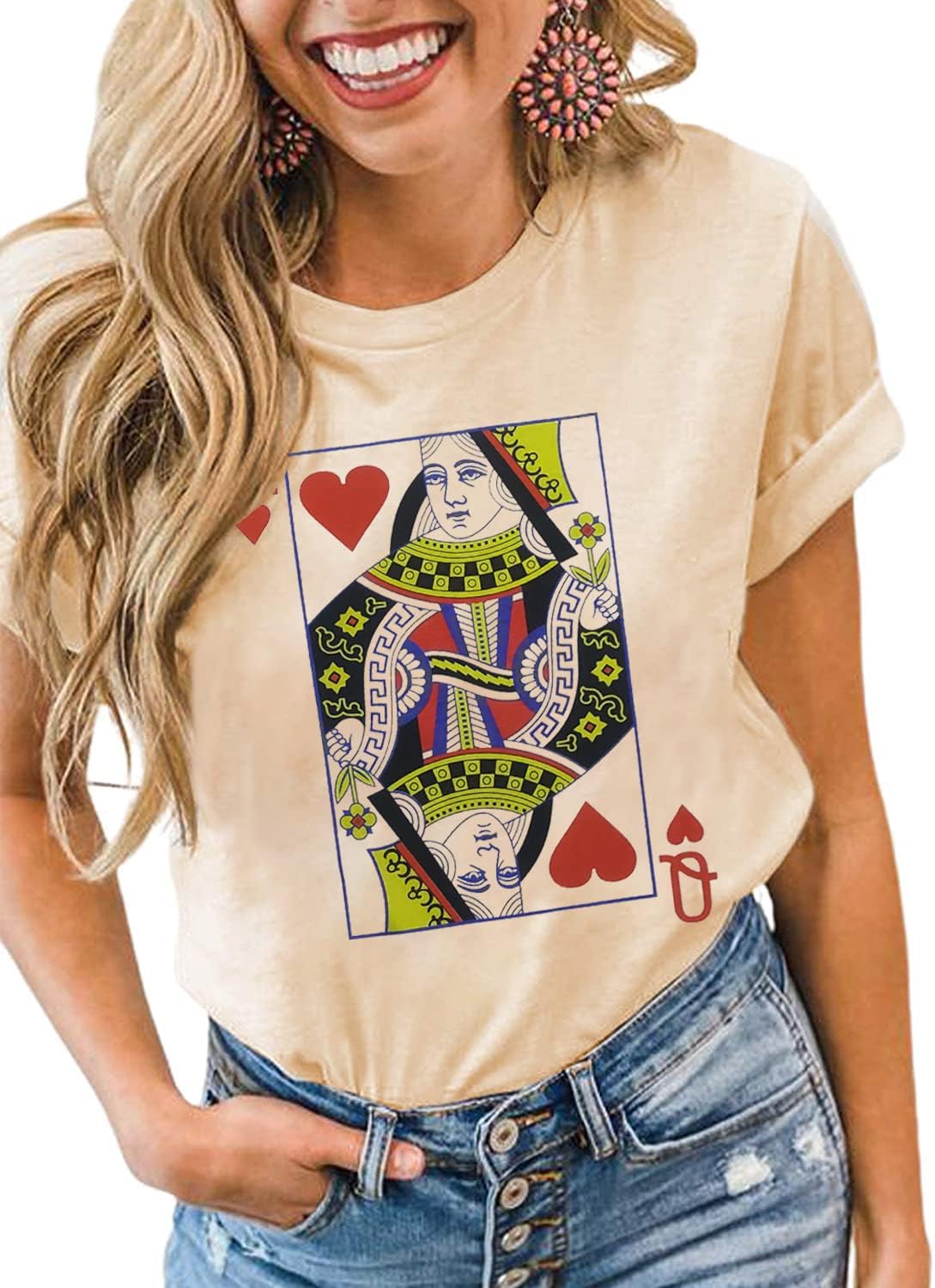 Queen of Hearts T-Shirt for Women Funny Vintage Graphic Tees Cool Cute Queen Tee Casual Short Sleeve Tops Shirts - Image 3