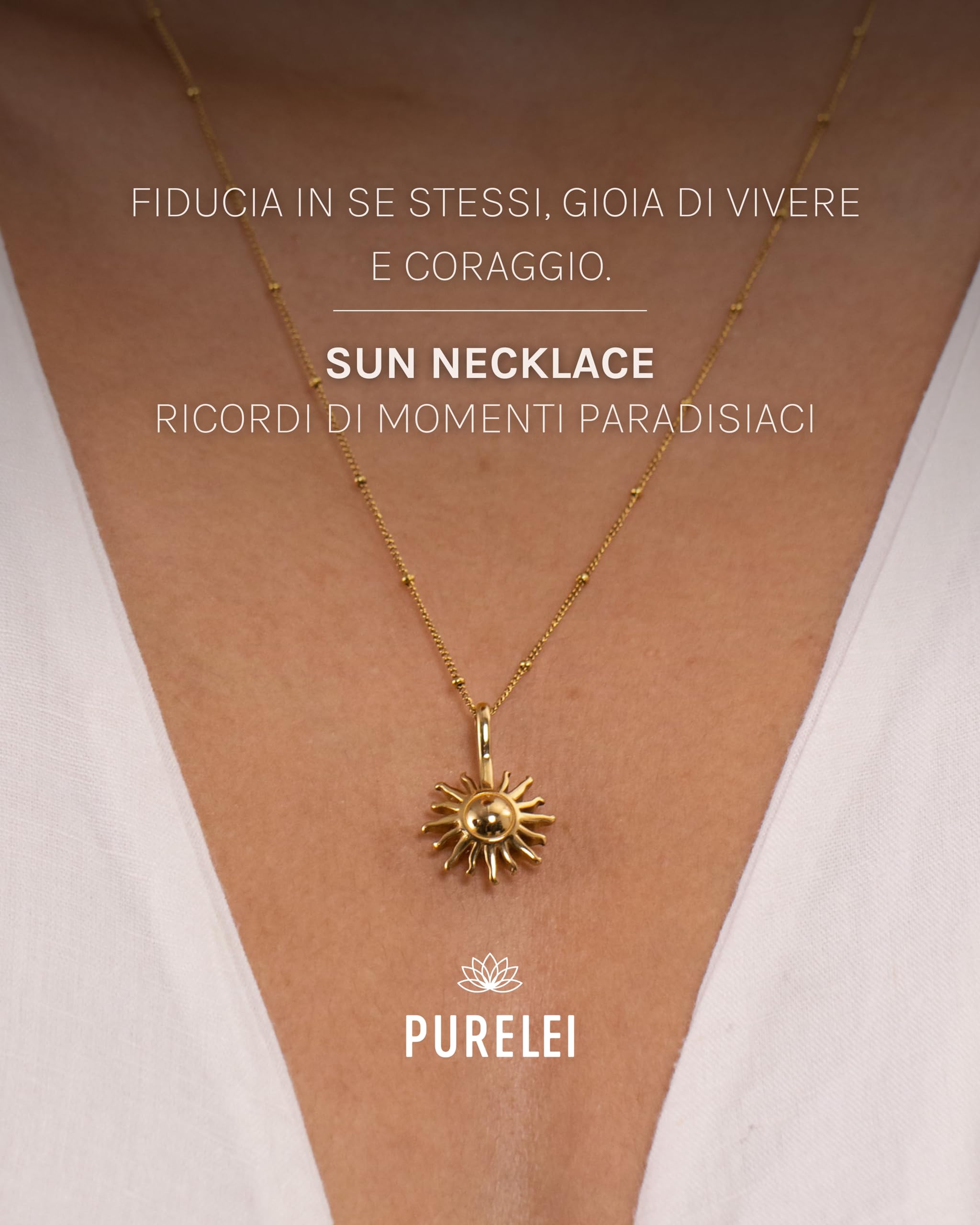 Purelei Sun necklace – Collana donna in resistente acciaio inossidabile – Collanina donna con ciondolo – lunghezza 50-55 cm – Collana per un look personalizzato – impermeabile