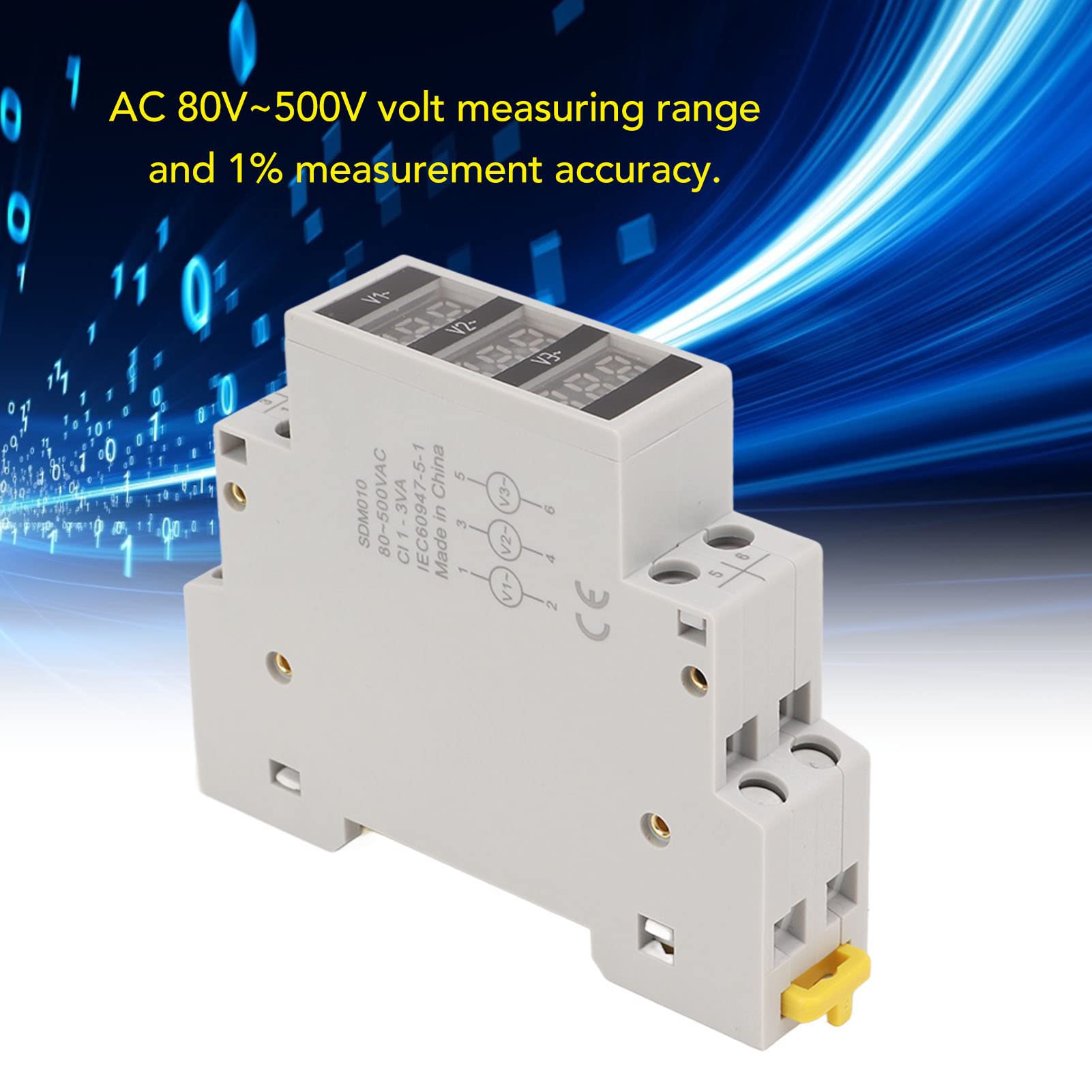 Nimomo Voltage Meter Voltmeter, 3 Phase Digital Display Ac 80‑500v Din Rail Mount,Current Protective Device For Measurement - Image 2