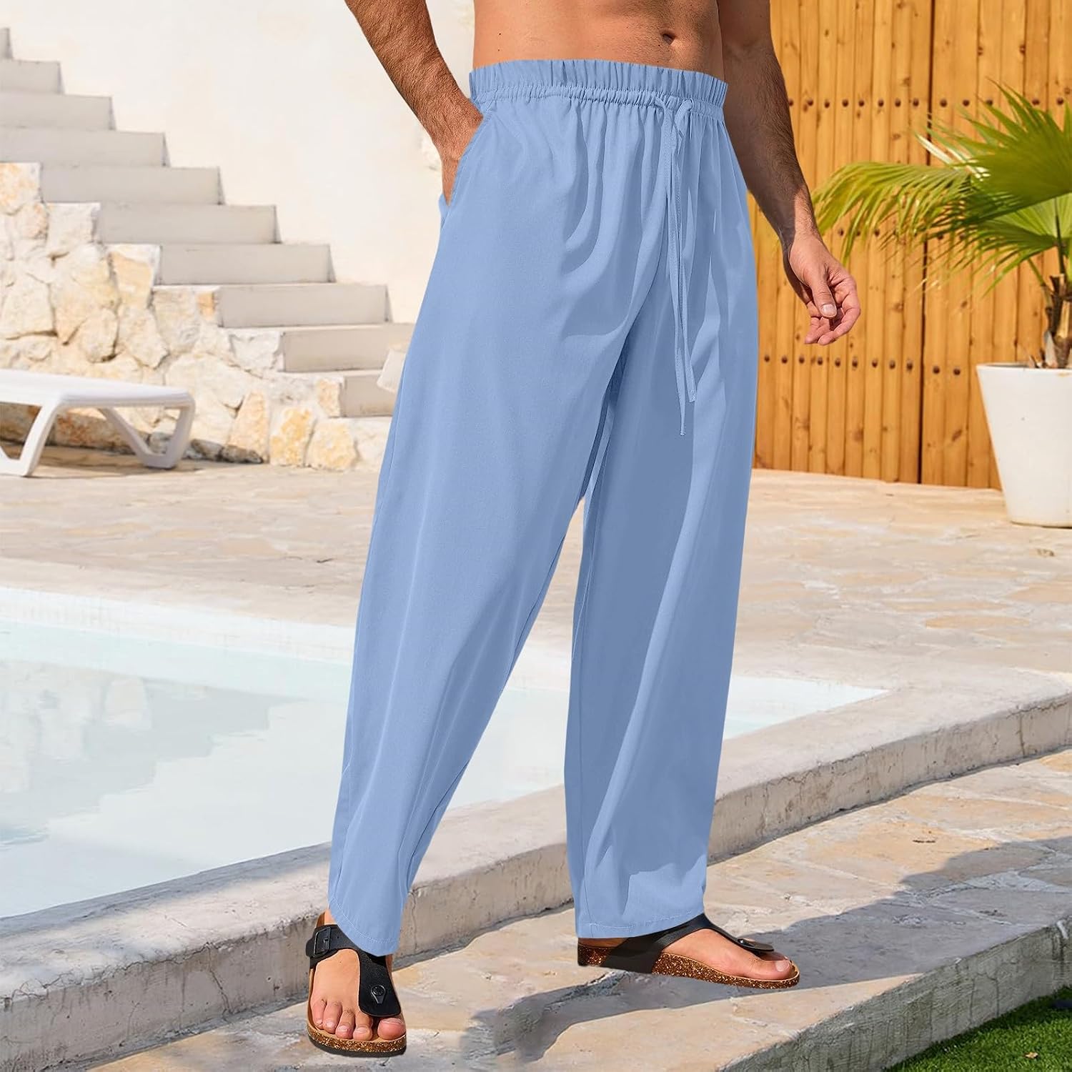 HJINGSUN Harem Pants Men Baggy Ice Silk Pleated Wide Leg Barrel Pants Quick Drying Summer Beach Yoga Trousers with Pocket