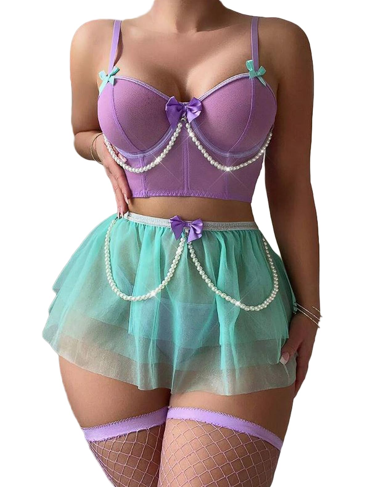 VENUS ALLURE Women's Sexy Princess Lingerie Set - Fairytale Cosplay Fantasy Mermaid Costume: Medium 2- Purple/Turquoise