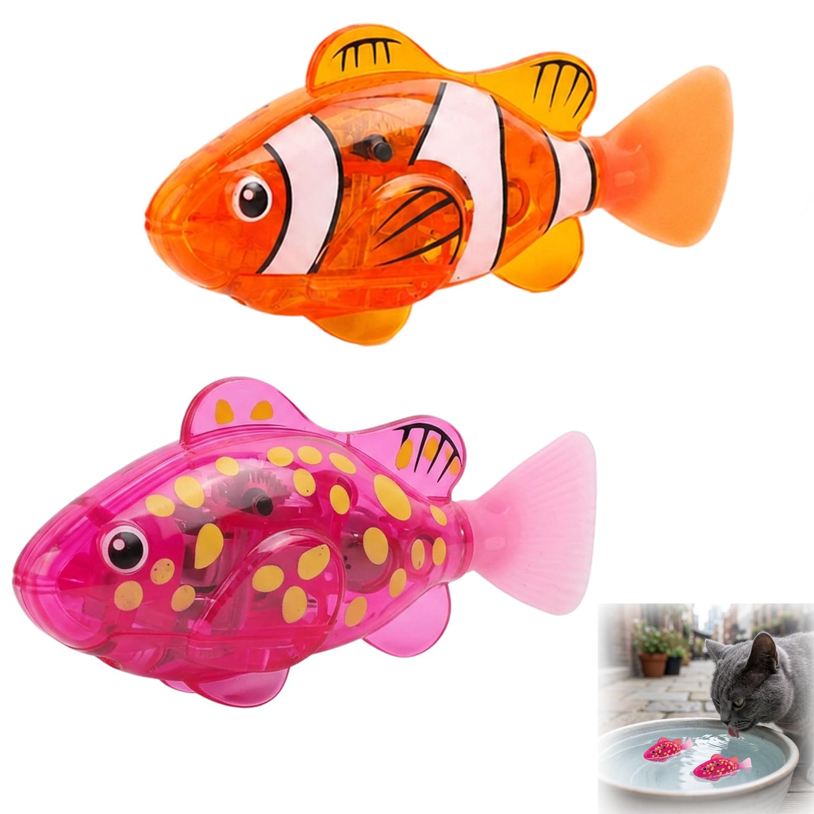 2 Pcs Robo Fish, Swimming Fish Bath Toy,pink and orange