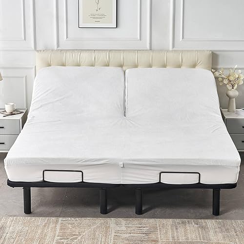 Miniatura 7 de Protector de colchón impermeable 32-34 con parte superior dividida Cal King para cama ajustable, cabeza flexible, de bambú suave, tamaño California