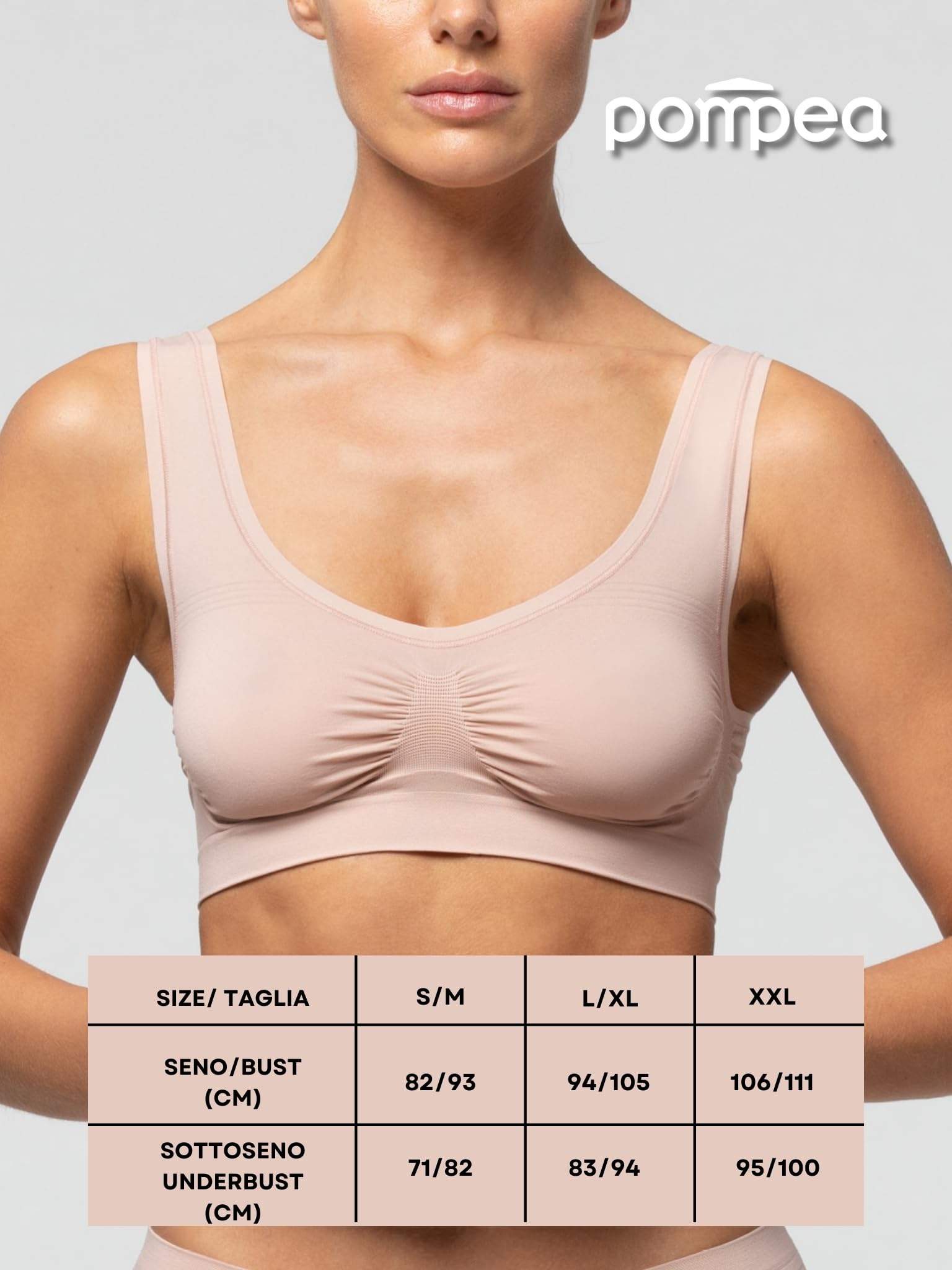 POMPEA 3 Pezzi Reggiseno Senza Ferretto Invisibile, Brassiere Seamless in Morbida Microfibra con Spalla Larga, Effetto Seconda Pelle