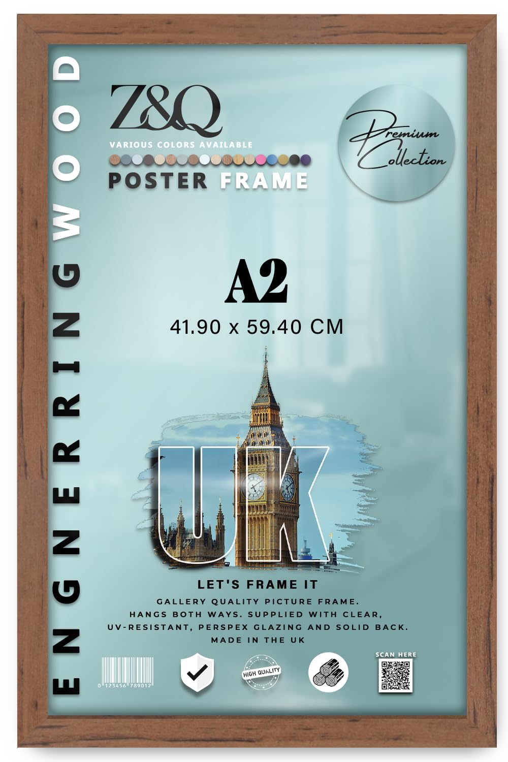 Z&Q - MDF Wood Finish A2 (41.90 x 59.40 CM) Poster Frame | Simple & Elegant Design 23 x 16 Inch For wall Gallery and Home Décor [ Walnut ]