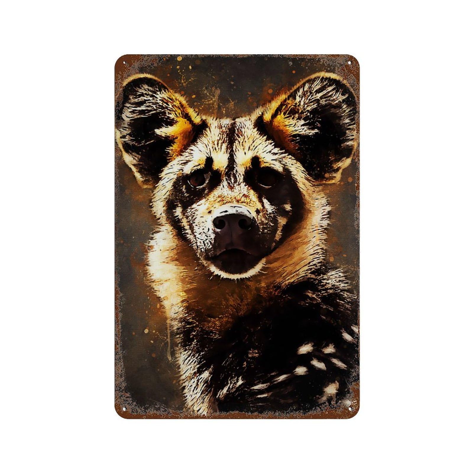 Cute Hyena 11.8"x7.9" Weathered Tin Sign, Shabby Chic Decor for Cafe, Home Bar And Lounge Decor