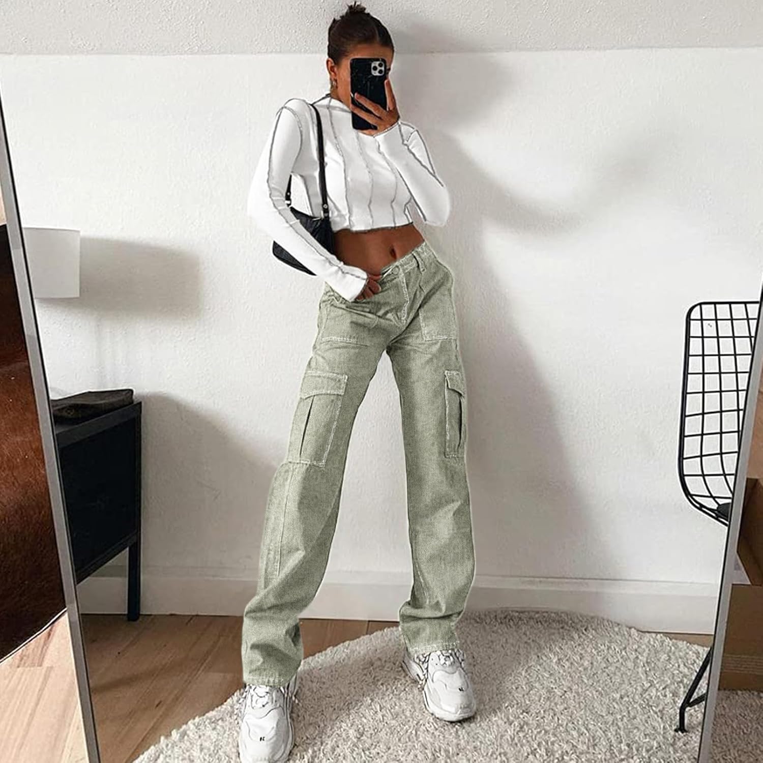 Lepunuo Cargo Pants for Women High Waisted Casual Pants Baggy Stretchy Wide Leg Y2K Streetwear with 6 Pockets - Image 5