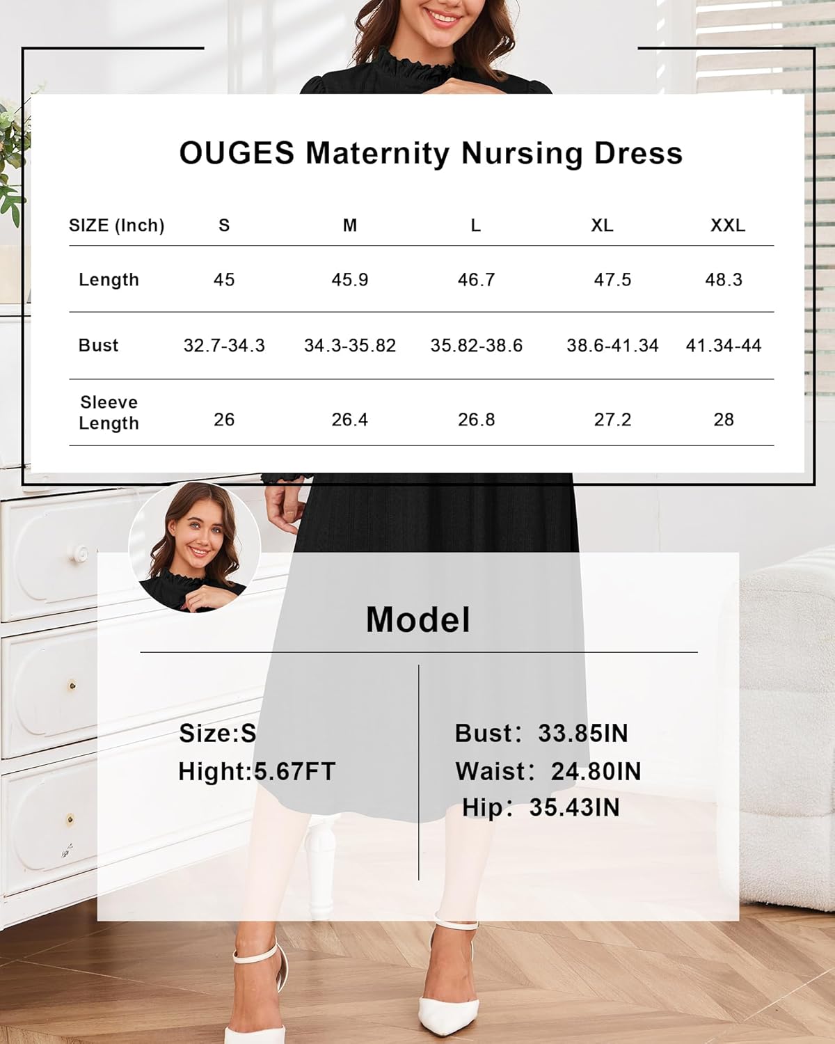 OUGES Maternity Nursing Fall Dresses for Women Baby Shower Photoshoot Long Sleeve Smocked Midi Dress with Pocekts 2026 - Image 7