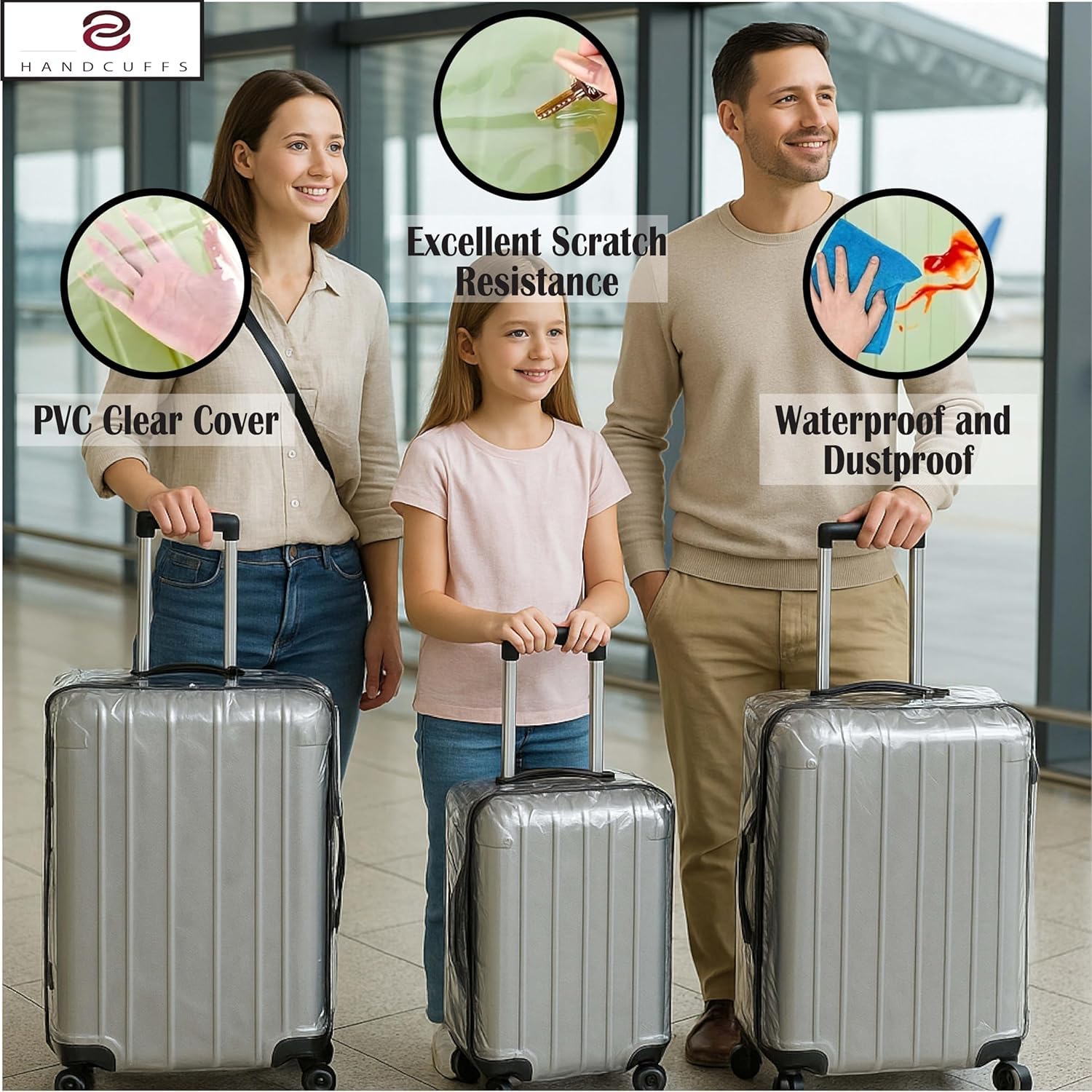 Handcuffs Transparent Luggage Trolley Protective Covers PVC Waterproof Travel Bag Suitcase Cover (Combo of 3 (20" + 24" + 28" Inches)) 4