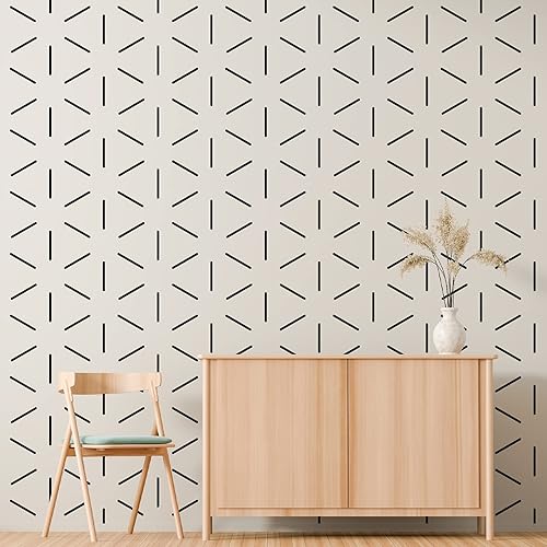 Vista 22 de Calcomanías de pared de vinilo negro de 4 líneas, despegar y pegar, calcomanías de pared modernas de líneas bohemias, 200 tiras con una plantilla