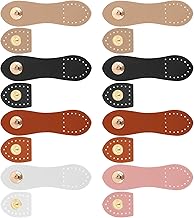 Prasacco 8 Pack Leather Clasps, PU Closures Set for Woven Bags, Sewn Leather Strap with Snap Buttons for Wallets, Handbags, DIY Crafts (Black, White, Pink
