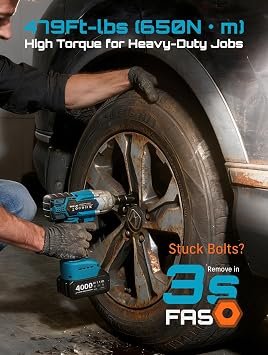 Seesii Cordless Impact Wrench 1/2 inch, High Torque 479 Ft-lbs(650Nm) Brushless Impact Gun,2500RPM w/2x4.0 Battery, 6 Sockets,8 Drill Bits, High Torque Power Impact Driver for Car Home,WH6 Lite
