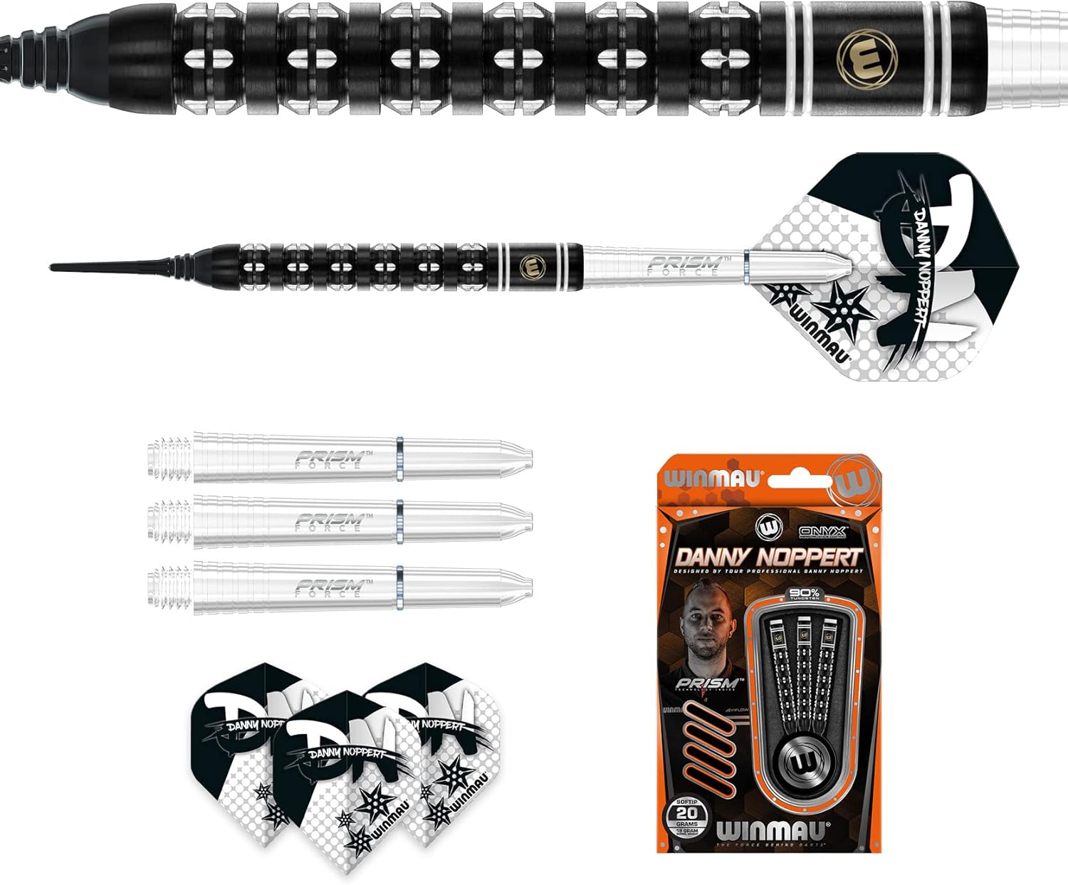 Winmau Danny Noppert Freeze Edition 20 Gram Professional Soft Tip Tungsten Darts Set with Flights and Stems (Shafts)