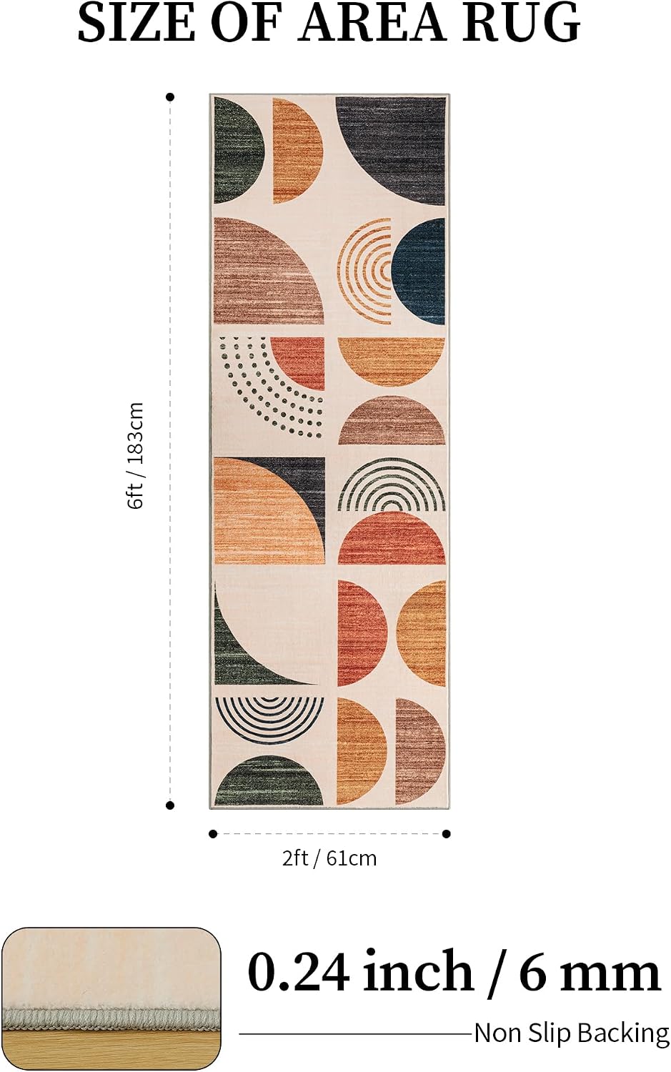 Boho 2x6 Runner Rug for Kitchen Non Slip Washable, Mid-Century Modern Rug Runners for Hallway Entryway, Soft Floor Carpet Runner for Bathroom Laundry Room Bedroom, Beige/Terracotta